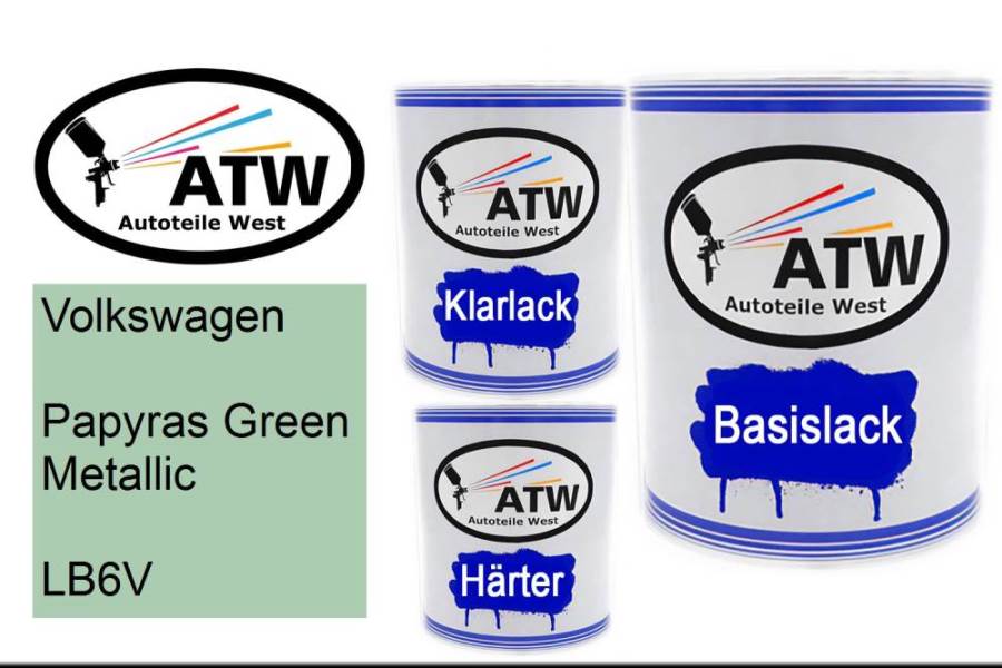 Volkswagen, Papyras Green Metallic, LB6V: 1L Lackdose + 1L Klarlack + 500ml Härter - Set, von ATW Autoteile West.